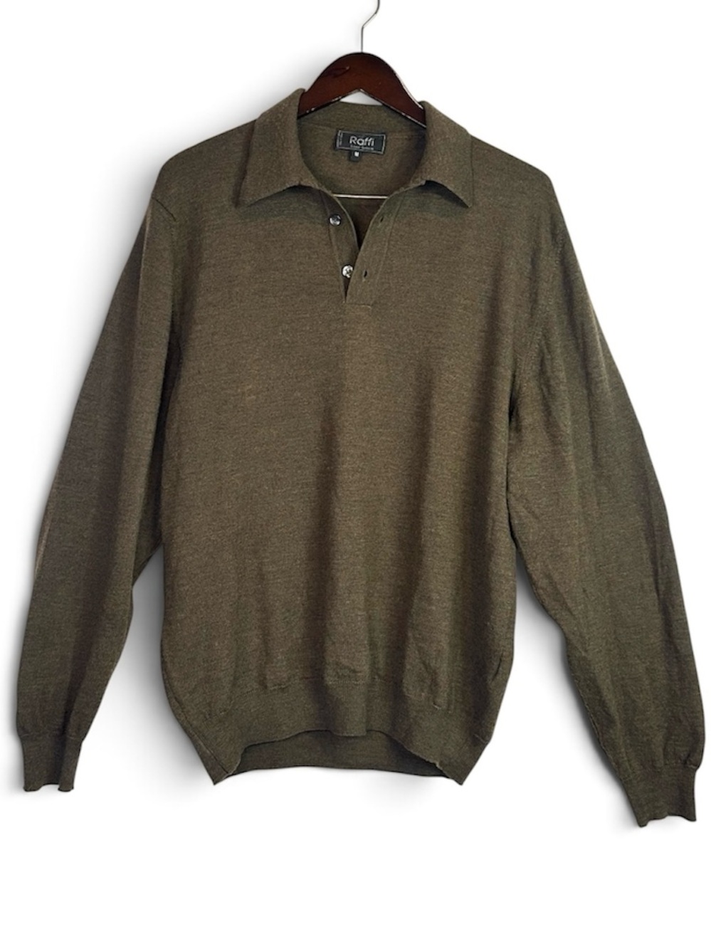 Raffi 100% Pure New Wool Made In Italy Classic Collared Brown Sweater Size M